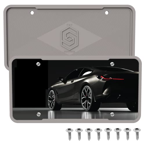 !Solid Silicone License Plate Frame Covers 2 Pack- Front and Back Car Plate Bracket Holders. Rust-Proof, Rattle-Proof, Weather-Proof (Grey) - Image 1