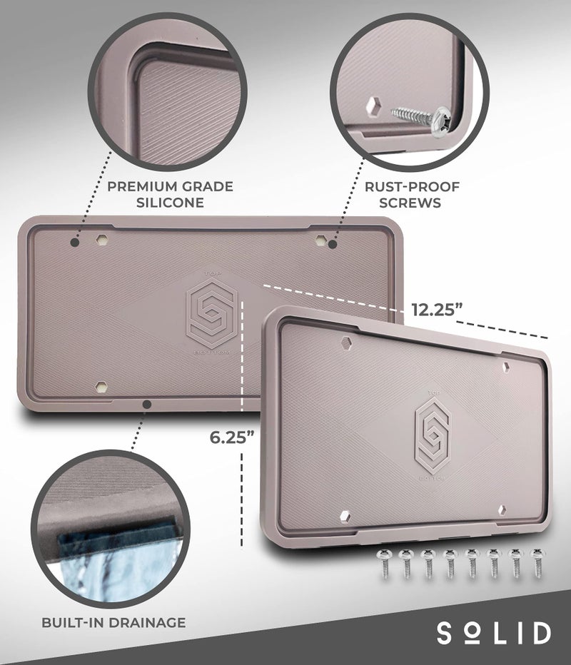 !Solid Silicone License Plate Frame Covers 2 Pack- Front and Back Car Plate Bracket Holders. Rust-Proof, Rattle-Proof, Weather-Proof (Grey) - Image 3