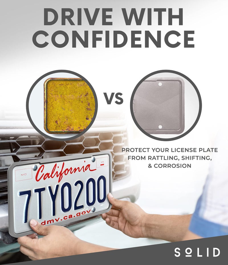 !Solid Silicone License Plate Frame Covers 2 Pack- Front and Back Car Plate Bracket Holders. Rust-Proof, Rattle-Proof, Weather-Proof (Grey) - Image 2