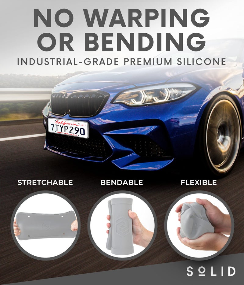 !Solid Silicone License Plate Frame Covers 2 Pack- Front and Back Car Plate Bracket Holders. Rust-Proof, Rattle-Proof, Weather-Proof (Grey) - Image 5