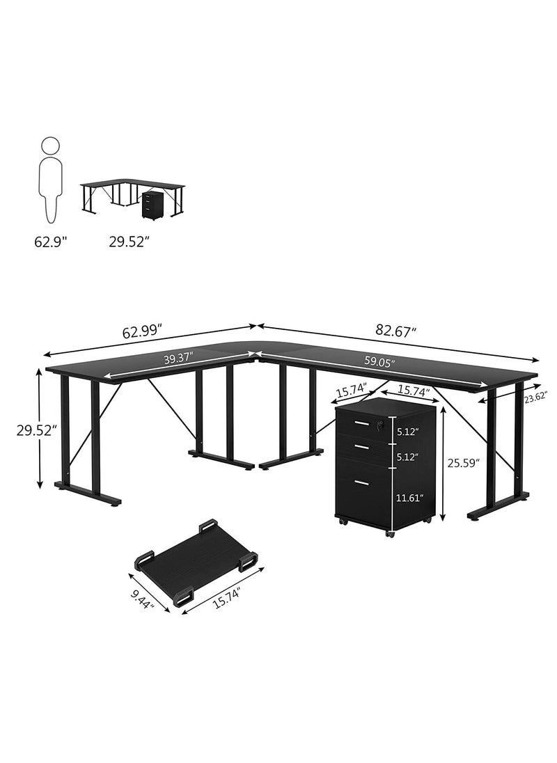 Royal Polar - Large L Shaped Computer Desk with Shelves, Corner Desk, Home Office Writing Workstation with Storage - Image 1