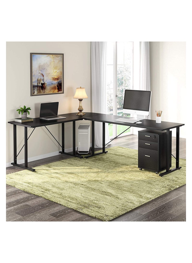 Royal Polar - Large L Shaped Computer Desk with Shelves, Corner Desk, Home Office Writing Workstation with Storage - Image 1