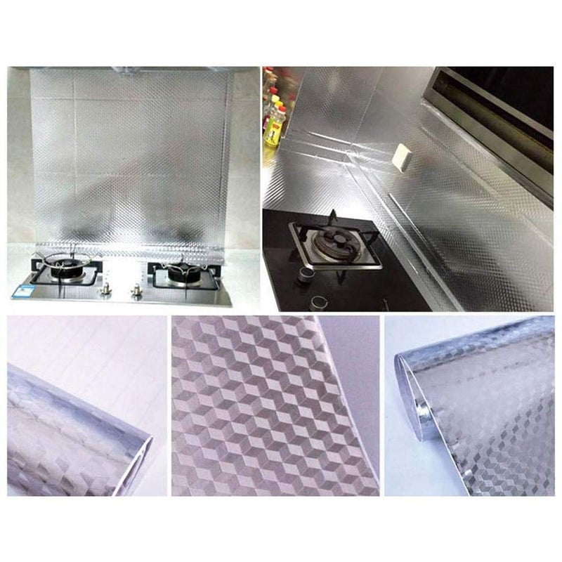 LAVNIK 2 Meter Kitchen OilProof Aluminum Foil Sticker Wall Desk Floor Waterproof DIY Home Furniture Decorate Foil Style Wallpaper SelfAdhesive Kitchen Wall Stickers AntiMold and Heat Resistant - Image 4