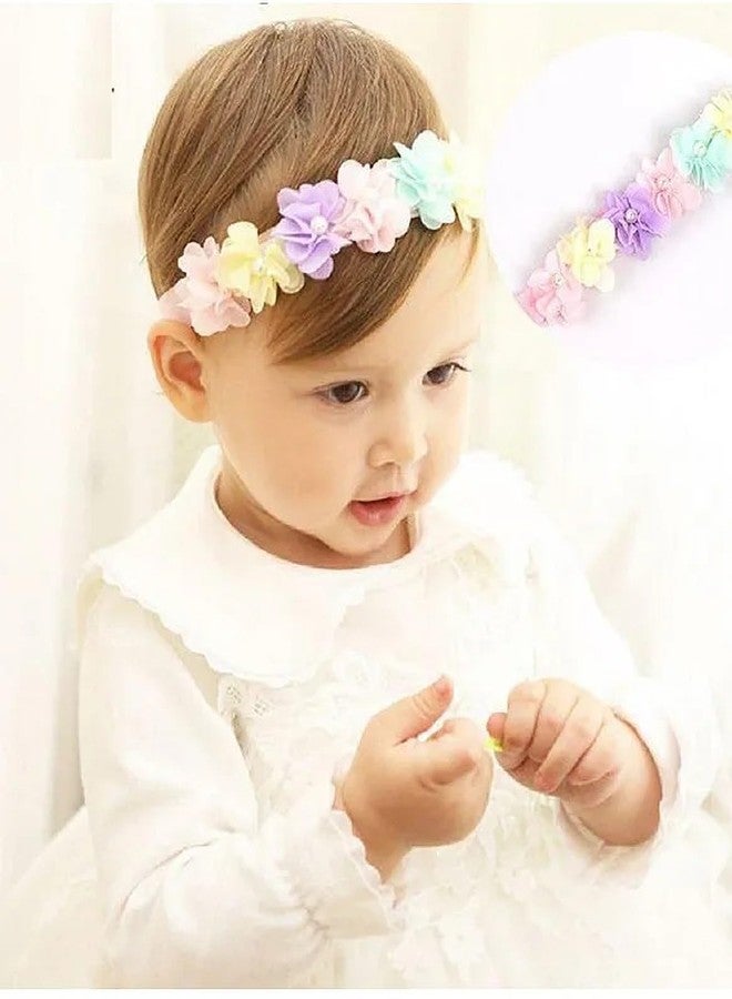 EvoNest Pastel Flower Headband, Soft Elastic Hair Band with Crystal Embellishments Hair Accessories for Baby Girls (12 Months) Multi Colour - Image 1