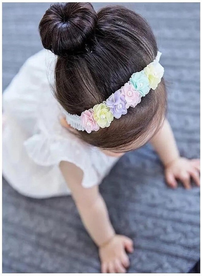 EvoNest Pastel Flower Headband, Soft Elastic Hair Band with Crystal Embellishments Hair Accessories for Baby Girls (12 Months) Multi Colour - Image 3