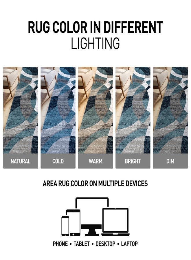 روغ شوب سجادة منطقة عصرية من Rugshop بنقشة دوائر تجريدية، مقاس 2 × 7.2 قدم، لون أزرق - Image 5