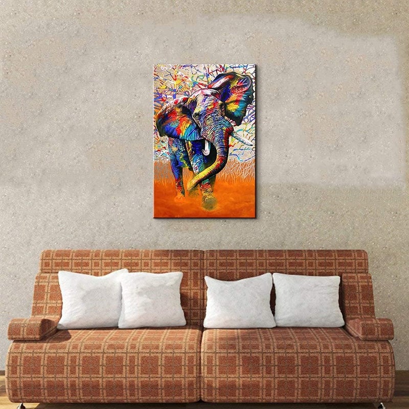 Mistyefly Graffiti Art Wall Street Canvas Elephant Decor Colorful Animal for Bedroom Living Room (12''Wx18''H) - Image 3