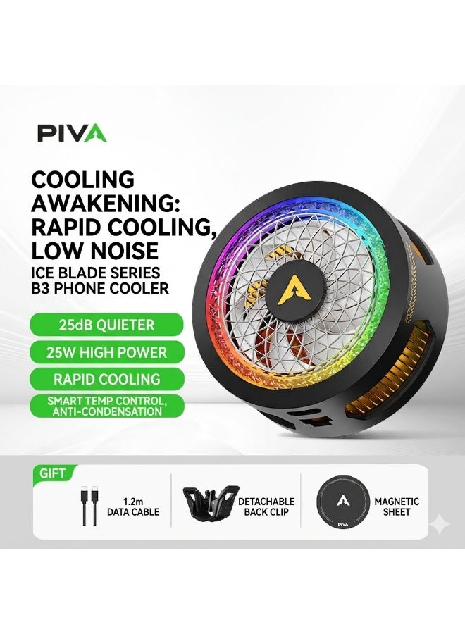 Piva B3 Phone and iPad Cooler, 25W Magnetic Cooling Fan, Ultra-Quiet, Portable, for iPhone, Android, RedMagic and iPad, Strong Magnetic Attachment, Built for Intense Gaming-Black - Image 2