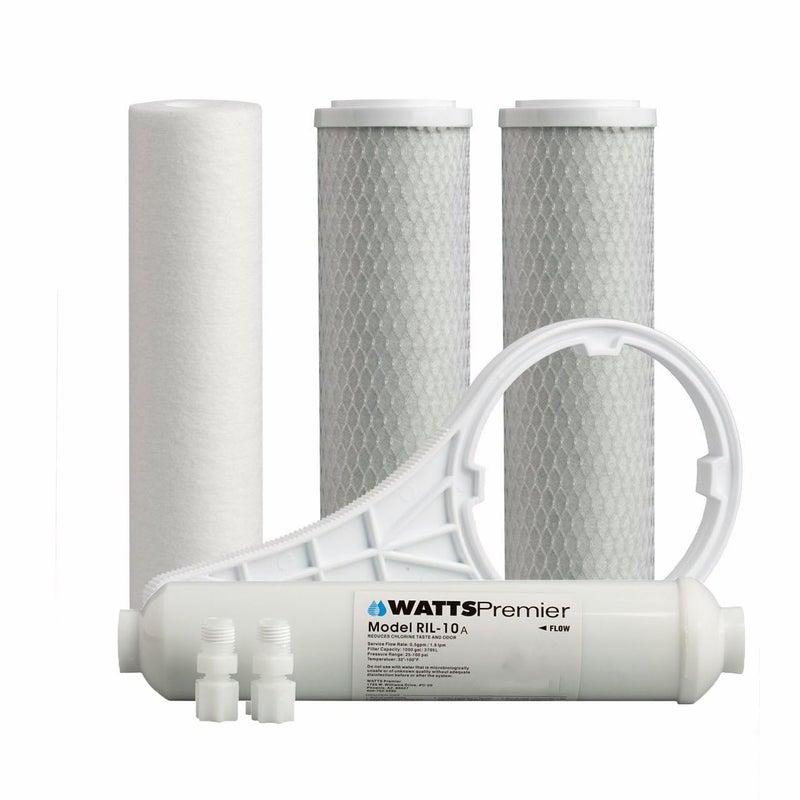 Watts Premier مجموعة تصفية الكربون الممتازة من واتس بريمير بنظام التناضح العكسي 5 مراحل و 6 مراحل، فلتر الرواسب، 2 فلتر كربون مسبق، فلتر بعدي 10" GAC، مفتاح السكن - Image 1