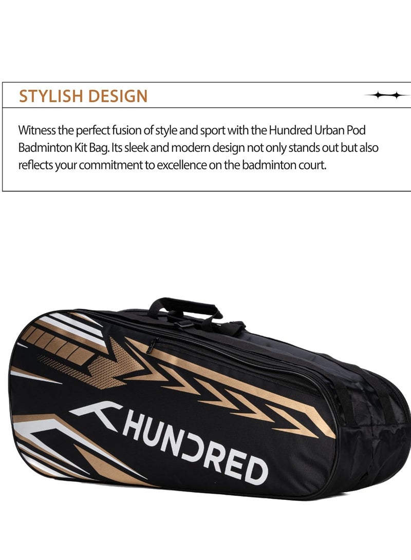 HUNDRED Urban Pod Badminton Kit-Bag  | Unisex | Material: Polyester | 3 Spacious Compartments | Double Zipper Closure - Image 3