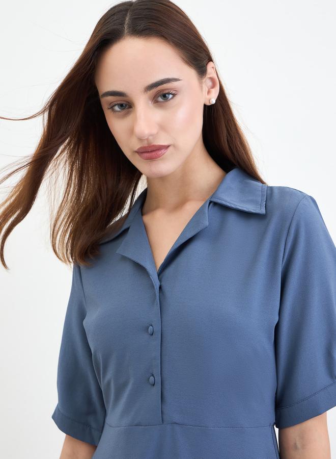 ستايلي فستان طويل بأكمام منفوخة ونصف شريط أزرار - Image 3