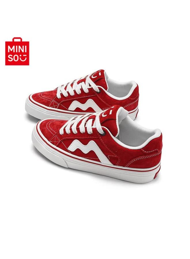 Miniso Classic Black Skate Shoes For Men, Autumn Flat Sports Casual Couple Shoes For Women, White Red, Size 38 - Image 3