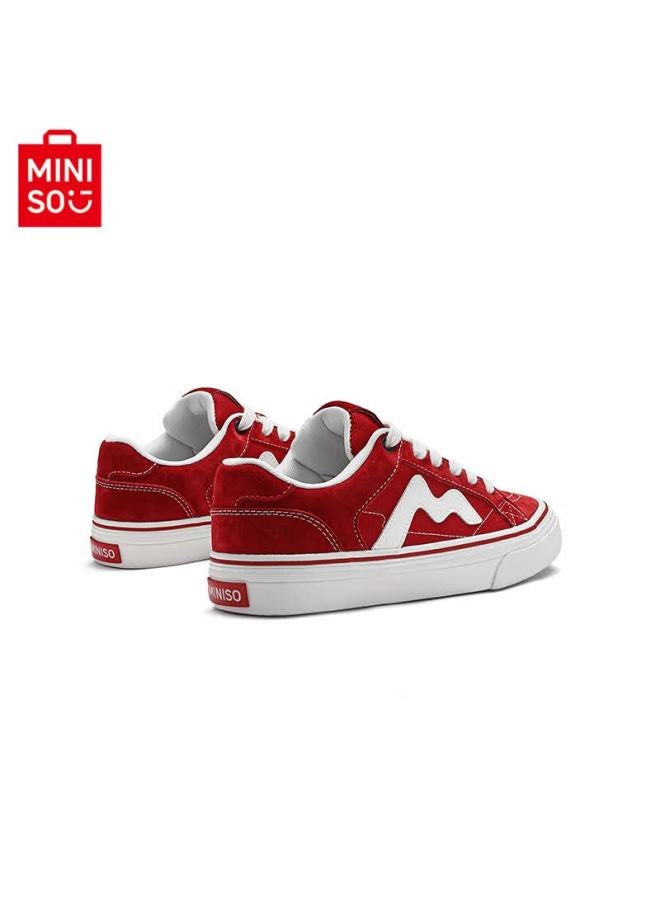 Miniso Classic Black Skate Shoes For Men, Autumn Flat Sports Casual Couple Shoes For Women, White Red, Size 38 - Image 4