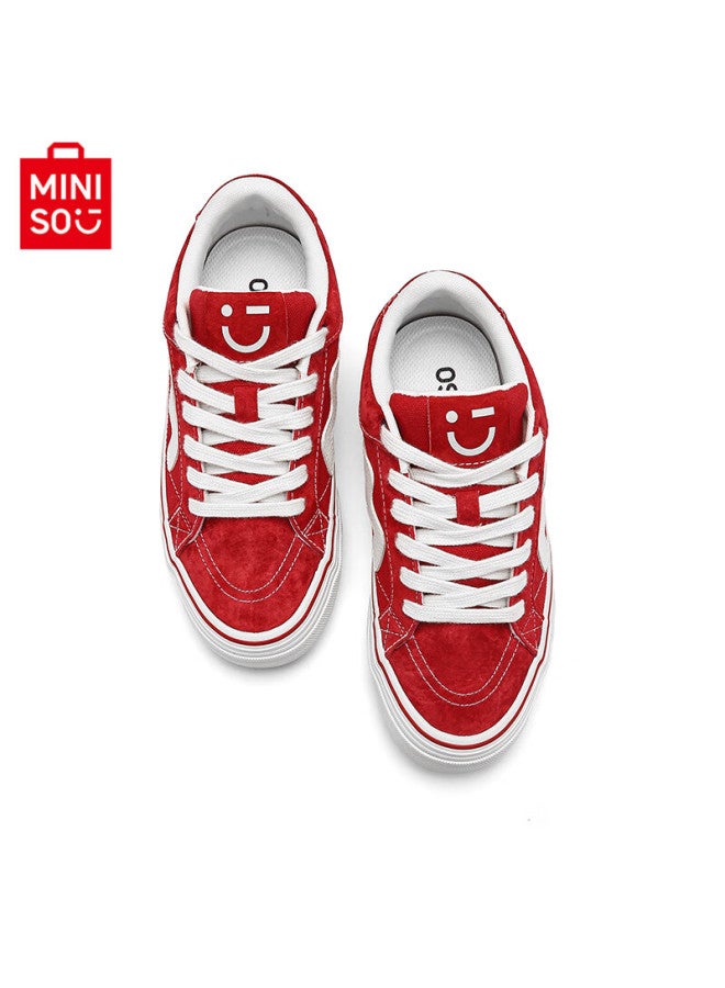 Miniso Classic Black Skate Shoes For Men, Autumn Flat Sports Casual Couple Shoes For Women, White Red, Size 38 - Image 2
