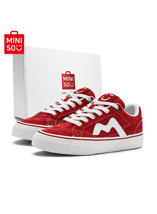 Miniso Classic Black Skate Shoes For Men, Autumn Flat Sports Casual Couple Shoes For Women, White Red, Size 38 - Image 1