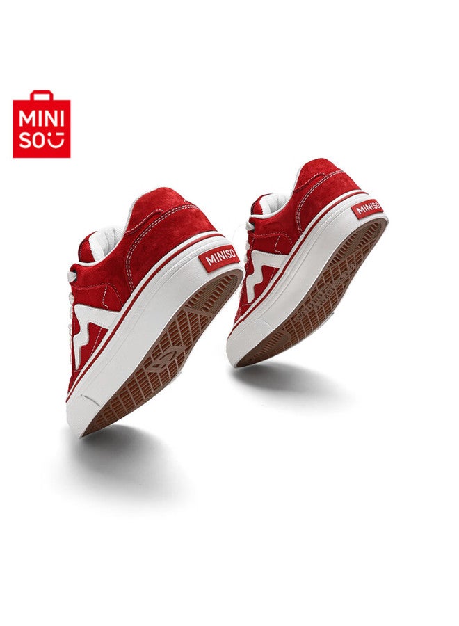 Miniso Classic Black Skate Shoes For Men, Autumn Flat Sports Casual Couple Shoes For Women, White Red, Size 38 - Image 5