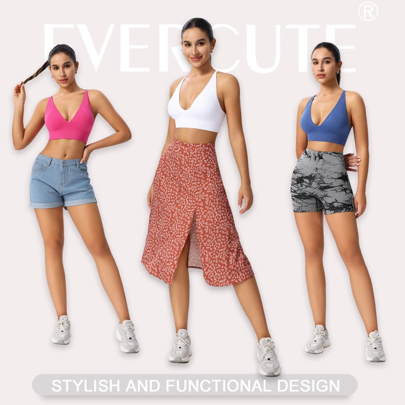 Evercute Women's Sports Bras 3/4 Pack Adjustable Deep V Neck Bras Wireless Spaghetti Strap Criss Cross Padded Seamless Low Support Sexy Everyday Bras - Image 5