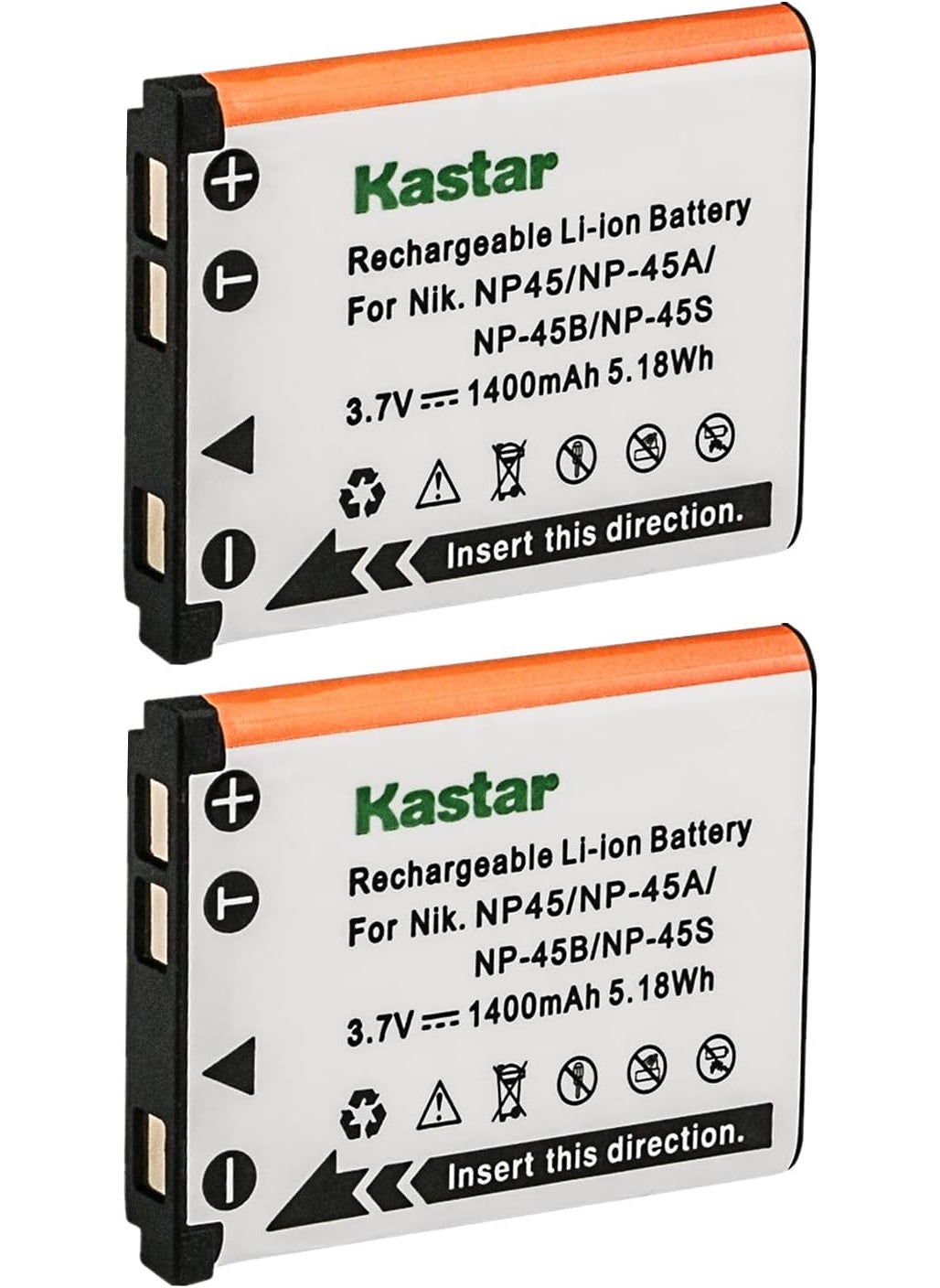 Kastar Kastar Battery 2Pack for Fujifilm NP45 NP45A NP45B NP45S  Fujifilm FinePix XP20 XP22 XP30 XP50 XP60 XP70 XP80 XP90 T350 T360 T400 T500 T510 T550 T560 JX500 JX520 JX550 JX710 JZ260 JZ305 JZ310  - Image 1
