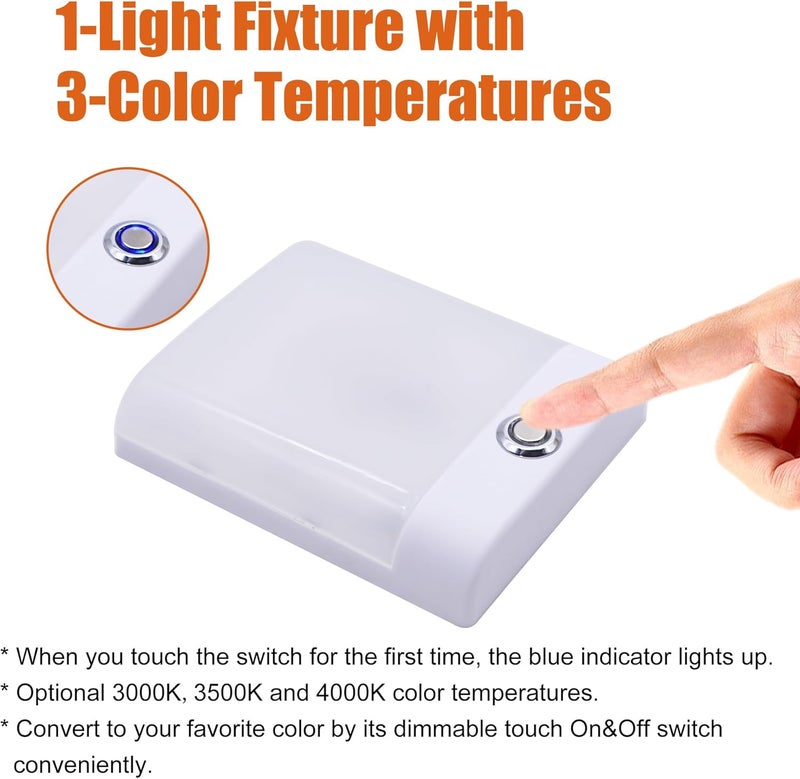 FACON LED 12V RV Interior Lights with Touch Dimmable Switch, Single Dome Light 6W 500LM, 3Colors: 3000K/3500K/4000K, 12Volts LED Ceiling Light for RV, Camper, Caravan, Trailer, 5th Wheel, Boat - Image 2