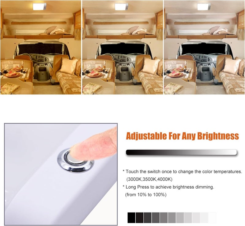 FACON LED 12V RV Interior Lights with Touch Dimmable Switch, Single Dome Light 6W 500LM, 3Colors: 3000K/3500K/4000K, 12Volts LED Ceiling Light for RV, Camper, Caravan, Trailer, 5th Wheel, Boat - Image 4