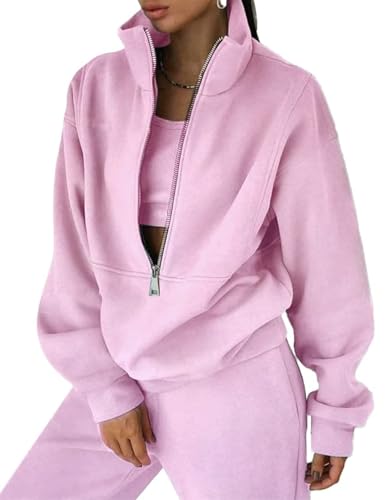 Eisctnd Womens Fleece 2 Piece Sweatsuit Lounge Set Long Sleeve Sweatshirt Jogger Pants Tracksuit Sweatsuit 2024 Fall Sets(Pink-L) - Image 1