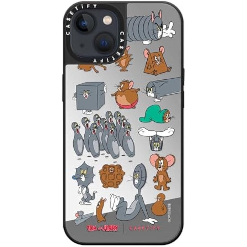Casetify Mirror Case for iPhone 13 【Tom and Jerry Colab/Reflective / 4.9ft Drop Protection/Compatible with Magsafe】 - Pattern Sticker - Silver on Black - Image 3