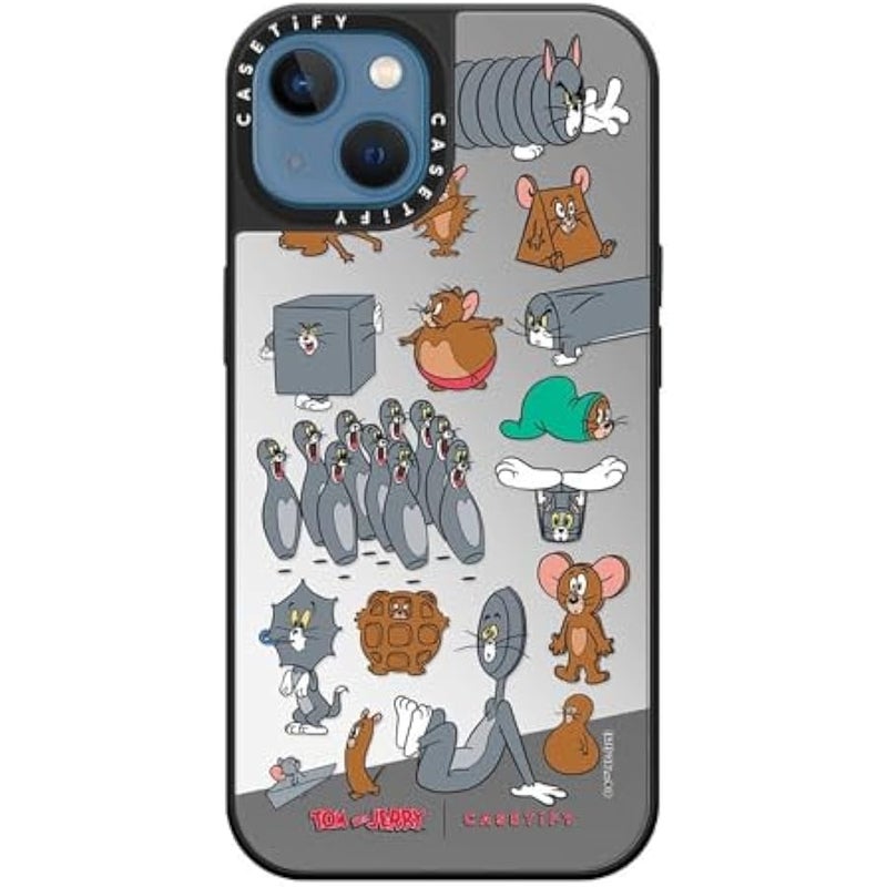 Casetify Mirror Case for iPhone 13 【Tom and Jerry Colab/Reflective / 4.9ft Drop Protection/Compatible with Magsafe】 - Pattern Sticker - Silver on Black - Image 4