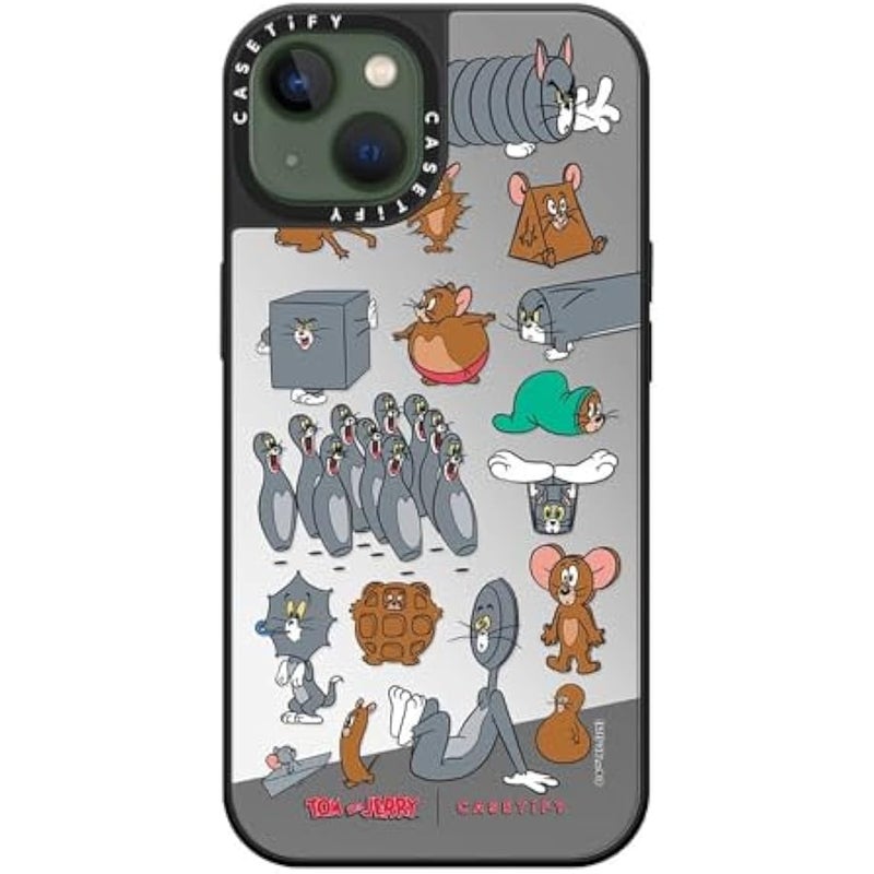 Casetify Mirror Case for iPhone 13 【Tom and Jerry Colab/Reflective / 4.9ft Drop Protection/Compatible with Magsafe】 - Pattern Sticker - Silver on Black - Image 2