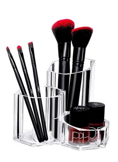 Y&D Makeup Brush Holder Organizer, Holder, 3 Slot Acrylic Cosmetics Brushes Storage Solution, Solution- Office, Bathroom, Kitchen Supplies and More Clear  - Image 1