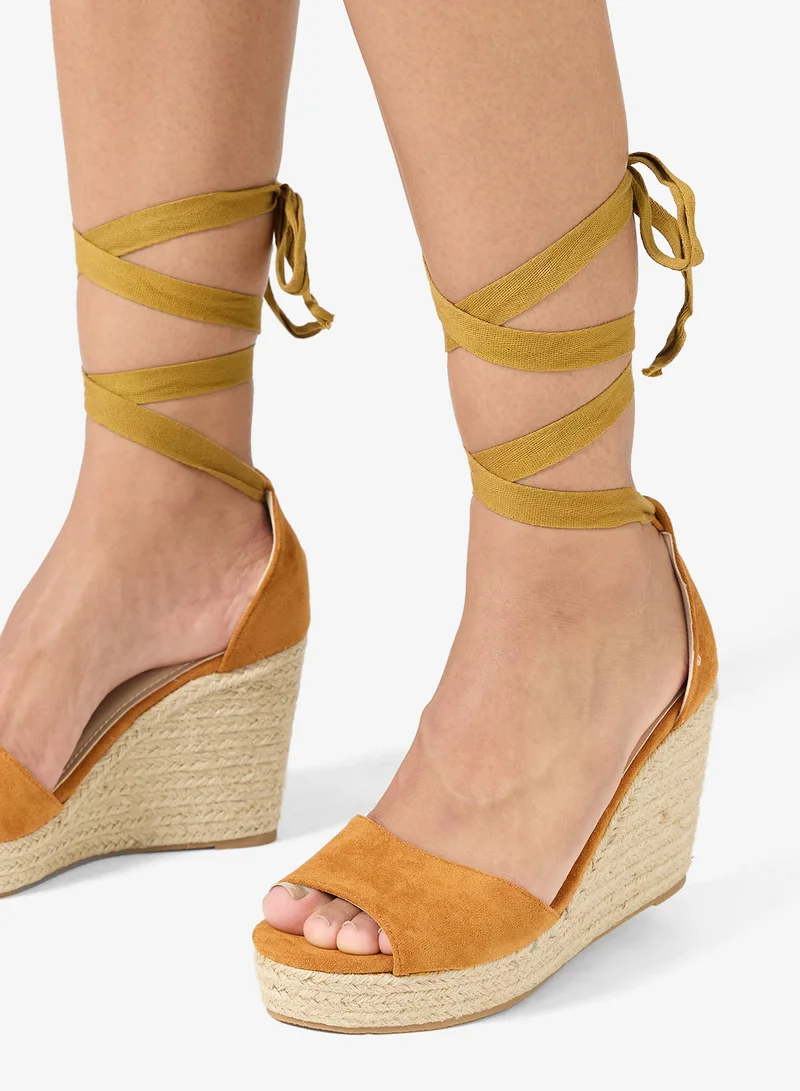GLAMOROUS TAN Ankle Strap Wedge Espadrille Sandals for Women | Best Price UAE