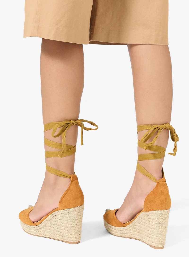 GLAMOROUS TAN Ankle Strap Wedge Espadrille Sandals for Women | Best Price UAE