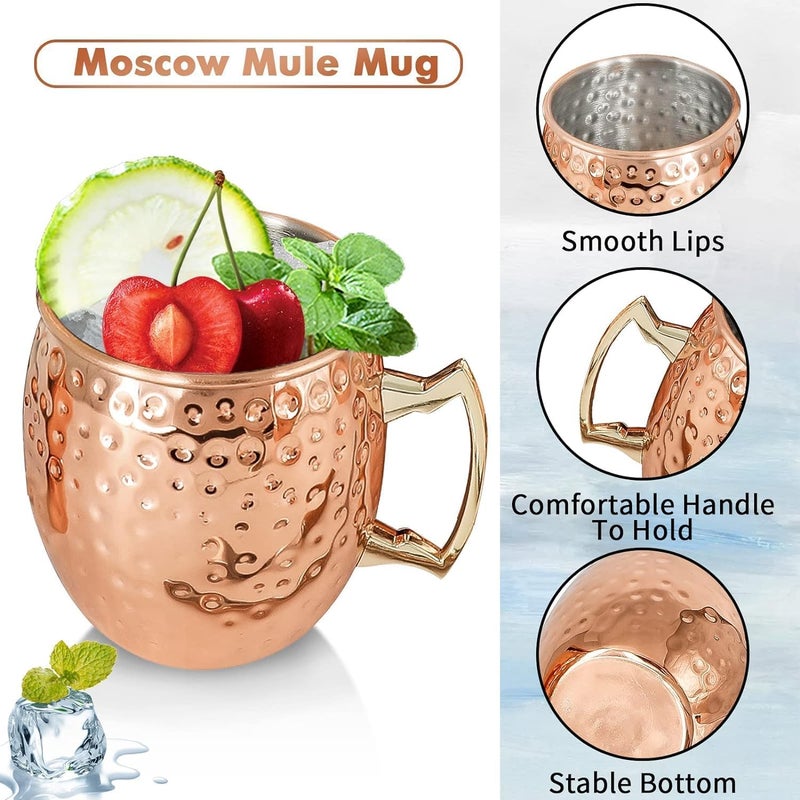 SuproBarware Moscow Mule Mugs Set of 24 Packs Copper Mule Mugs 18oz Bulk Large Hammered Stainless Steel Cups with Handle 1pcs 0.5oz Double Jigger 24pcs Stainless Steel Straws for Cold Chilled Drinks Cocktails - Image 5
