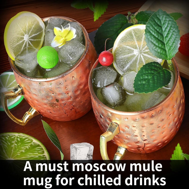 SuproBarware Moscow Mule Mugs Set of 24 Packs Copper Mule Mugs 18oz Bulk Large Hammered Stainless Steel Cups with Handle 1pcs 0.5oz Double Jigger 24pcs Stainless Steel Straws for Cold Chilled Drinks Cocktails - Image 2
