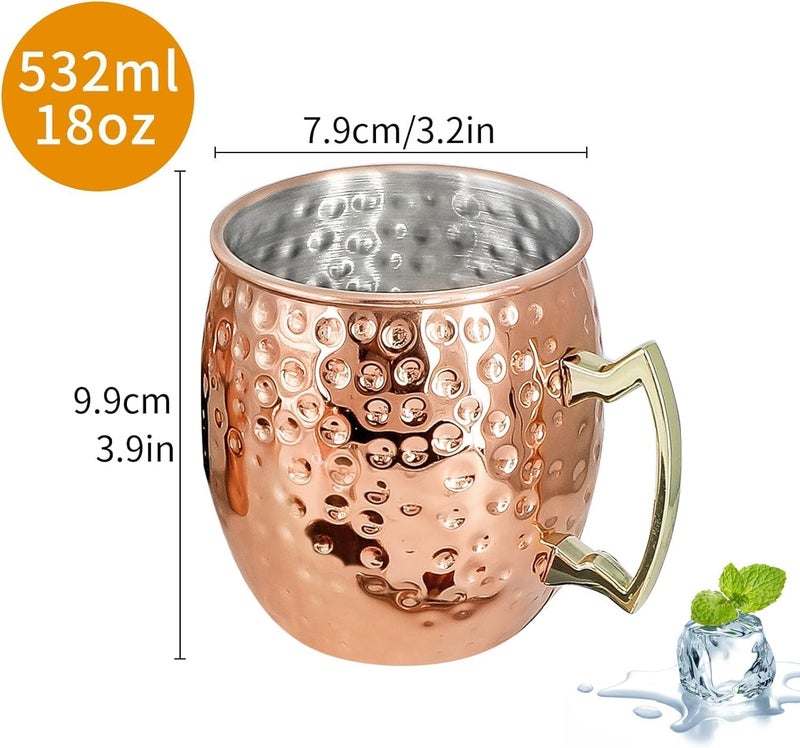 SuproBarware Moscow Mule Mugs Set of 24 Packs Copper Mule Mugs 18oz Bulk Large Hammered Stainless Steel Cups with Handle 1pcs 0.5oz Double Jigger 24pcs Stainless Steel Straws for Cold Chilled Drinks Cocktails - Image 4