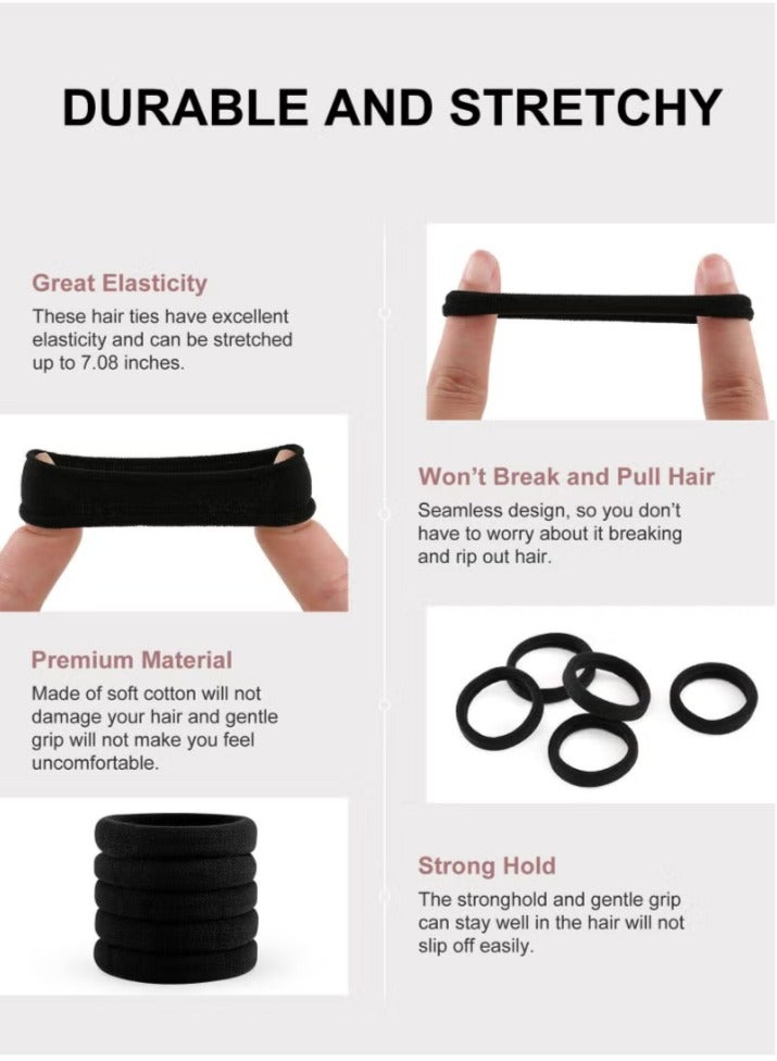 100 Pcs Black Hair Ties, No Crease Elastic Seamless Hair Bands, Not Damage for Thick Hair, Ponytail Holders for Women Girls Kids Men, Headbands, Scrunchies, Hair Elastics - Image 5