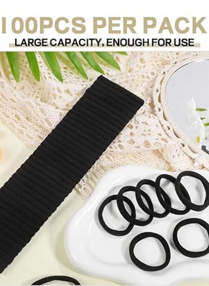 100 Pcs Black Hair Ties, No Crease Elastic Seamless Hair Bands, Not Damage for Thick Hair, Ponytail Holders for Women Girls Kids Men, Headbands, Scrunchies, Hair Elastics - Image 1