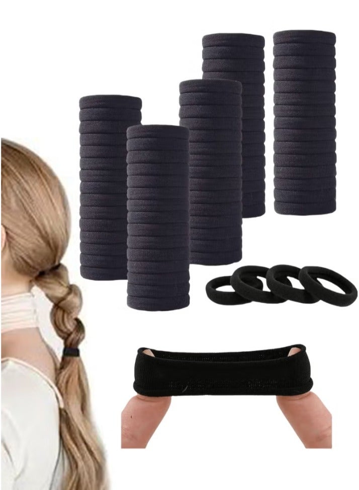 100 Pcs Black Hair Ties, No Crease Elastic Seamless Hair Bands, Not Damage for Thick Hair, Ponytail Holders for Women Girls Kids Men, Headbands, Scrunchies, Hair Elastics - Image 2