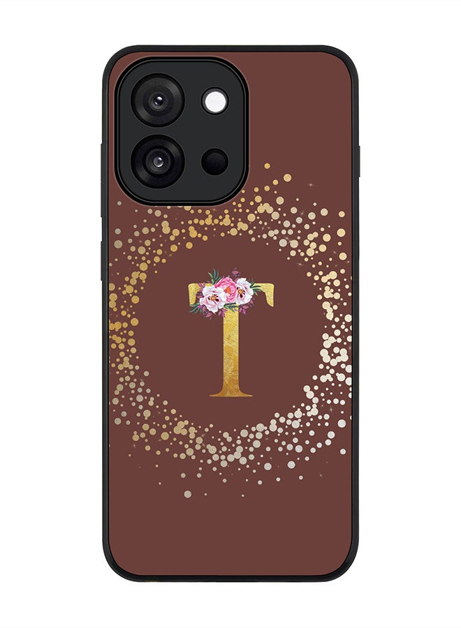 Stylizedd For OnePlus 13s / 13T Case,Slim fit Camera Protection, Shockproof Thin Phone cover  - Custom Monogram Floral - T  (Brown )