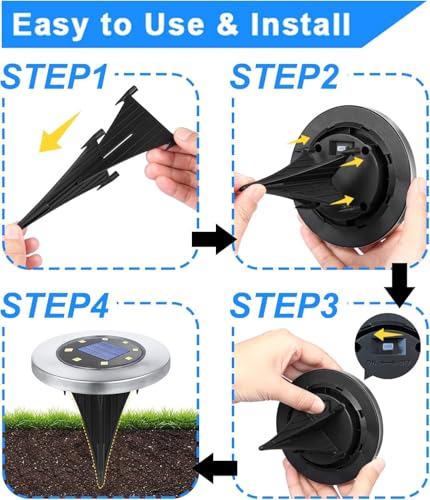 Rayolon Solar Ground Lights, Waterproof Solar Garden Lights, Upgraded Outdoor Garden Waterproof Bright in-Ground Lights, Landscape Lights for Pathway,Yard,Deck,Lawn,Patio,Walkway (4 Pack Warm Light) - Image 5
