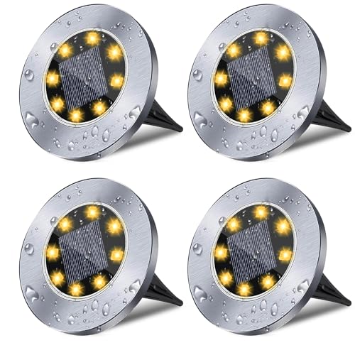 Rayolon Solar Ground Lights, Waterproof Solar Garden Lights, Upgraded Outdoor Garden Waterproof Bright in-Ground Lights, Landscape Lights for Pathway,Yard,Deck,Lawn,Patio,Walkway (4 Pack Warm Light) - Image 1