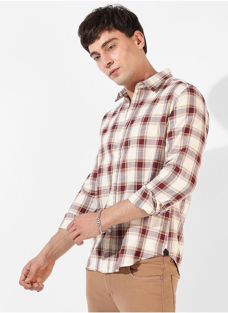 Campus Sutra Campus Sutra Men's Multicolour Checkered Button Up Spread Collar Shirt For Casual Wear | Regular Fit | Cotton Shirt Crafted With Long Sleeve, Comfort Fit & High-Performance For Everyday Wear  - Image 3