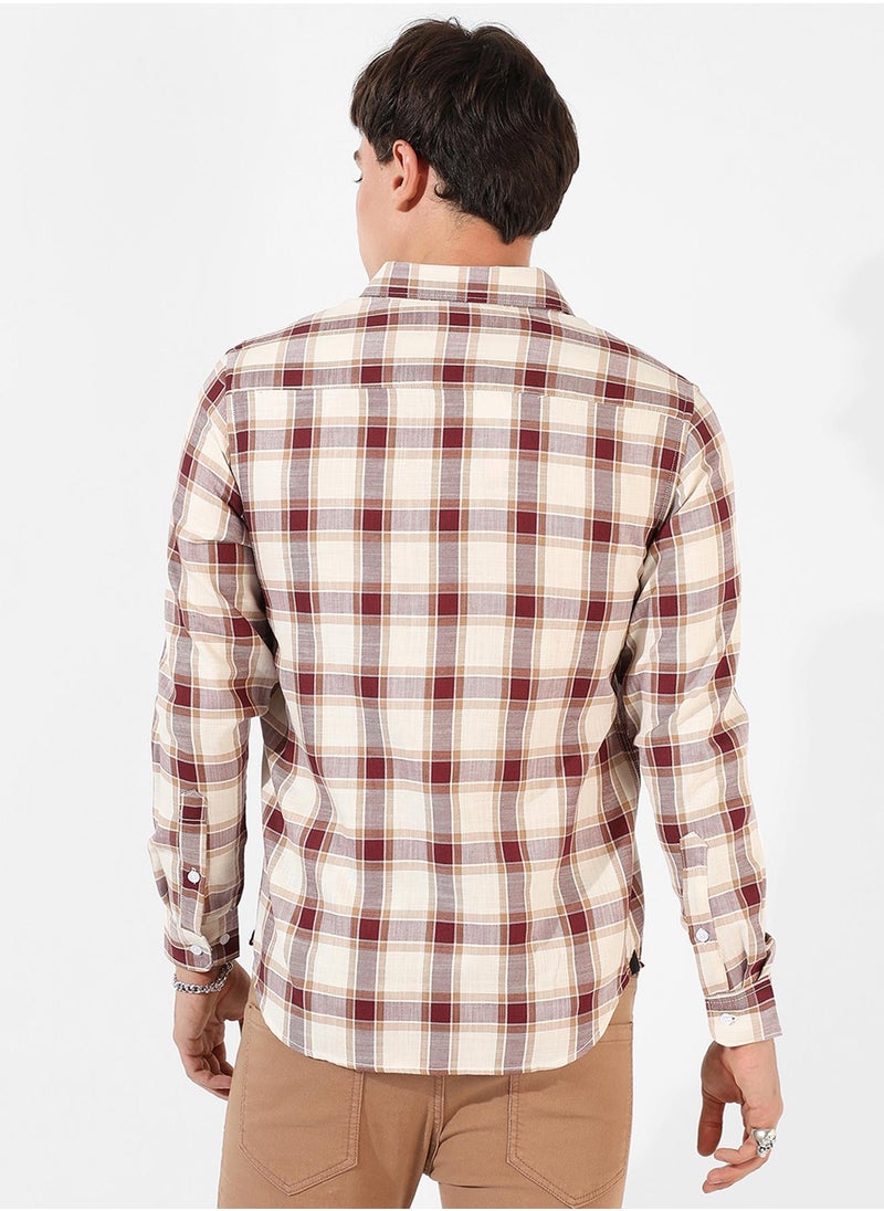 Campus Sutra Campus Sutra Men's Multicolour Checkered Button Up Spread Collar Shirt For Casual Wear | Regular Fit | Cotton Shirt Crafted With Long Sleeve, Comfort Fit & High-Performance For Everyday Wear  - Image 5