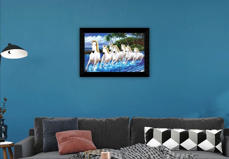 SAF paintings 7 Running Horses in Water UV Teatured Digital Reprint Framed Painting (11 inch X 14 inch) SANFK63 - Image 2