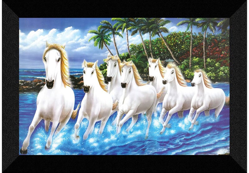 SAF paintings 7 Running Horses in Water UV Teatured Digital Reprint Framed Painting (11 inch X 14 inch) SANFK63 - Image 5