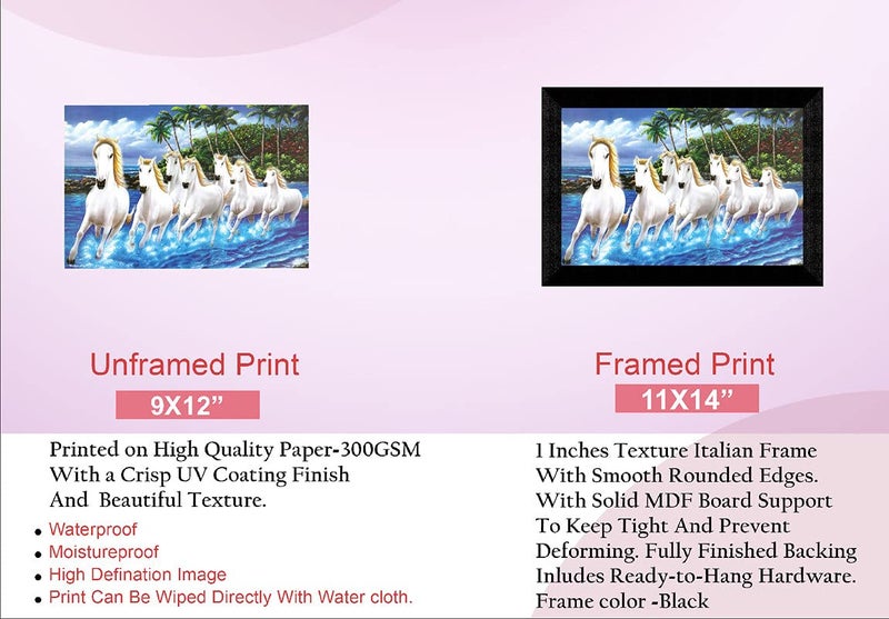 SAF paintings 7 Running Horses in Water UV Teatured Digital Reprint Framed Painting (11 inch X 14 inch) SANFK63 - Image 3