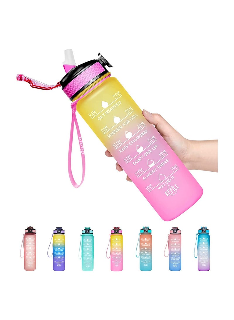 DIRECT 2 U - 32oz Leakproof BPA Free Drinking Water Bottle with Time Marker & Straw to Ensure You Drink Enough Water Throughout The Day for Fitness and Outdoor Enthusiasts - Image 1