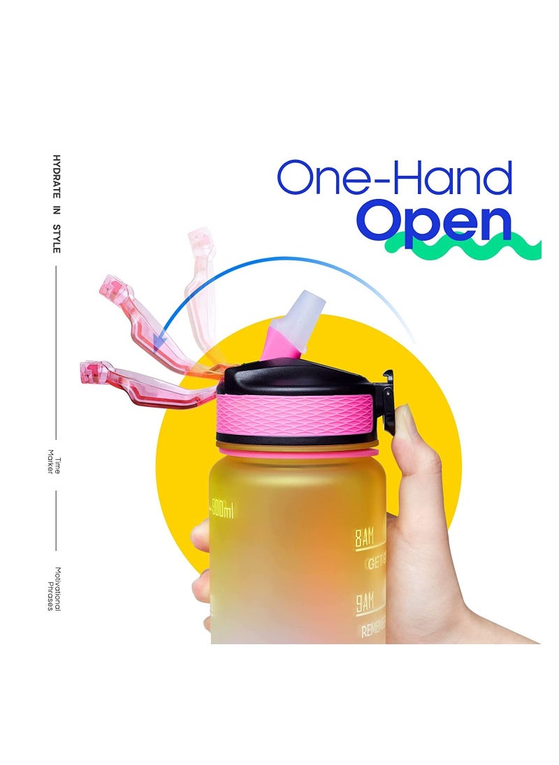 DIRECT 2 U - 32oz Leakproof BPA Free Drinking Water Bottle with Time Marker & Straw to Ensure You Drink Enough Water Throughout The Day for Fitness and Outdoor Enthusiasts - Image 1