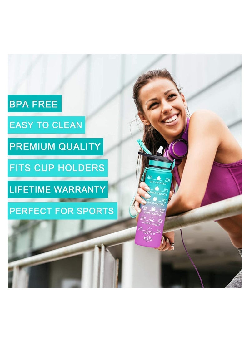 DIRECT 2 U - 32oz Leakproof BPA Free Drinking Water Bottle with Time Marker & Straw to Ensure You Drink Enough Water Throughout The Day for Fitness and Outdoor Enthusiasts - Image 1