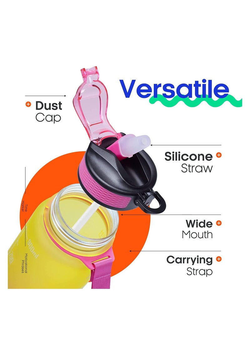 DIRECT 2 U - 32oz Leakproof BPA Free Drinking Water Bottle with Time Marker & Straw to Ensure You Drink Enough Water Throughout The Day for Fitness and Outdoor Enthusiasts - Image 1