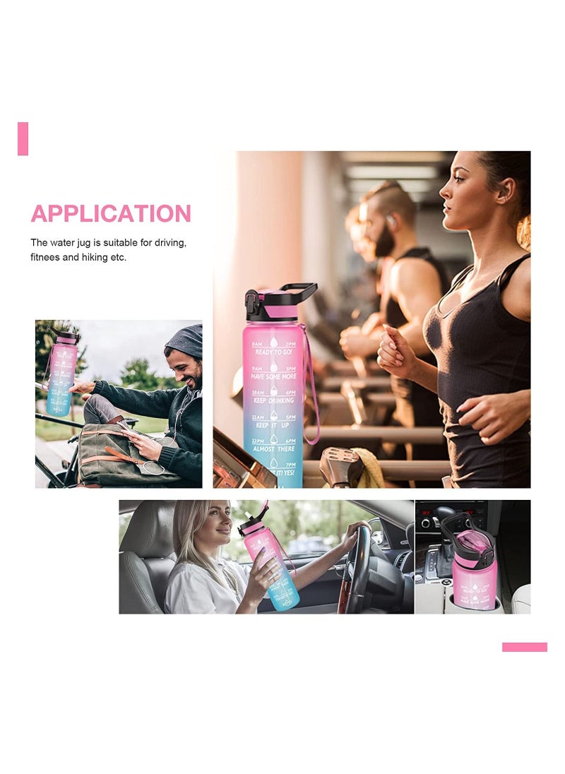 DIRECT 2 U - 32oz Leakproof BPA Free Drinking Water Bottle with Time Marker & Straw to Ensure You Drink Enough Water Throughout The Day for Fitness and Outdoor Enthusiasts - Image 1